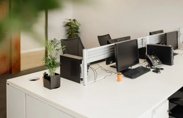 Office desks with monitors